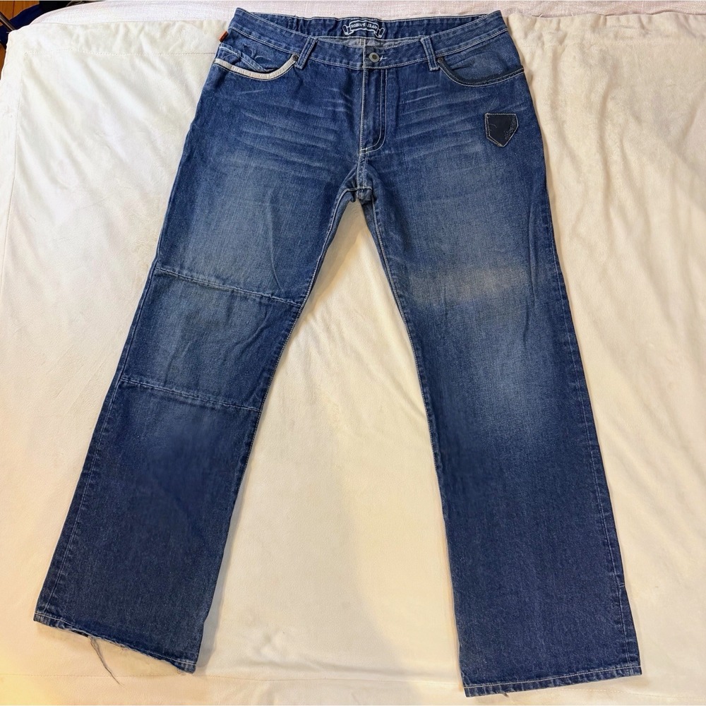 Robin's Jean D5075 Black Leather Straight Leg Jeans 38 Made In USA Blue Denim